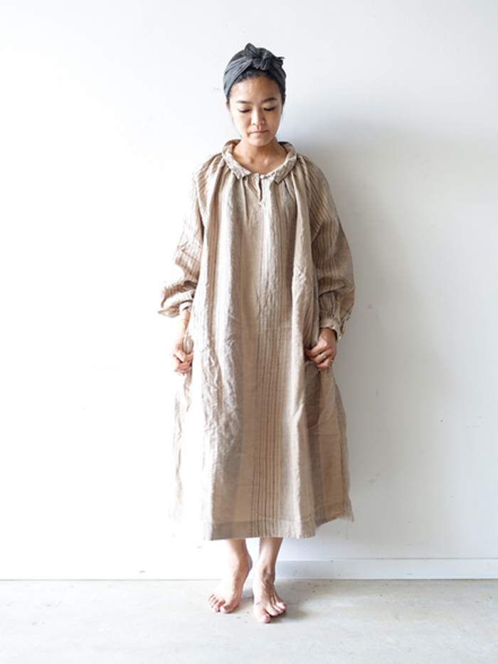 nestrobe リトアニアリネンストライプワンピース 麻 ロング シャツ