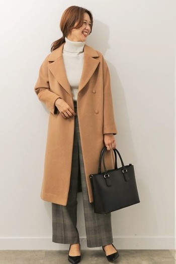 ベストグレンチェック ワイドパンツ コーデ コート 人気のファッションスタイル