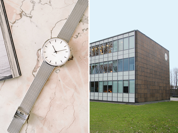 アントチェアやセブンチェア、トータルデザインを手がけたSASロイヤルホテルなど、ヤコブセンにとって有名な作品を最も世に送り出した50年代に誕生した「CITY HALL」。デンマークのルードブレ市庁舎を設計した際に設置されたウォールクロックを、忠実に再現したものです。
直線的な建築物に合うよう、無駄を一切排除したミニマルなデザインがとてもクールな印象。モノトーンファッションなどシャープなスタイルによく馴染みそうです。
文字盤のカラーがホワイトとブラックの2色展開。
