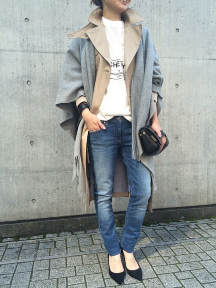 るんるんば様C6713 コート×ストールコーデ アウターに合わせれば失敗