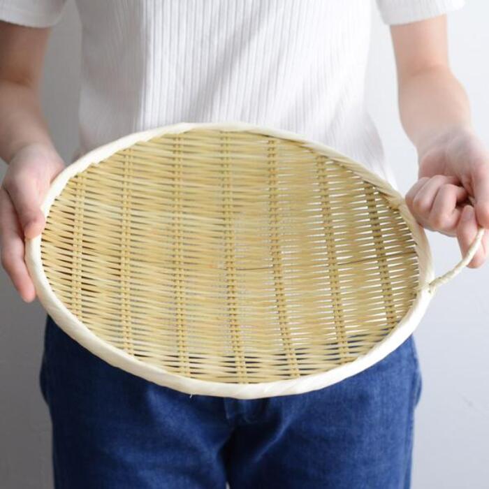 竹製 丸型 ざる 編み目デザイン 竹製 丸型 ざる 編み目デザイン 美しい編み目にうっとり。食卓を彩る