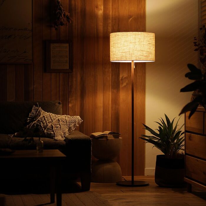 フロアライト 木製 USB フロアランプ棚付きモダンヴィンテージ