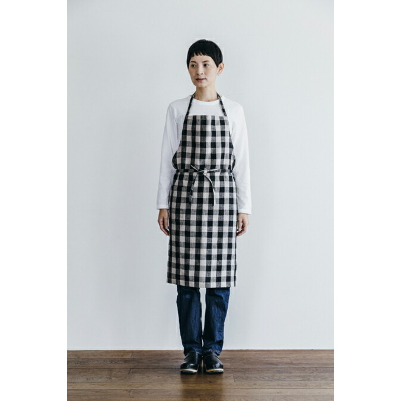 リネンデイリーエプロン ブラックナチュラルチェック fog linen work フォグリネンワーク