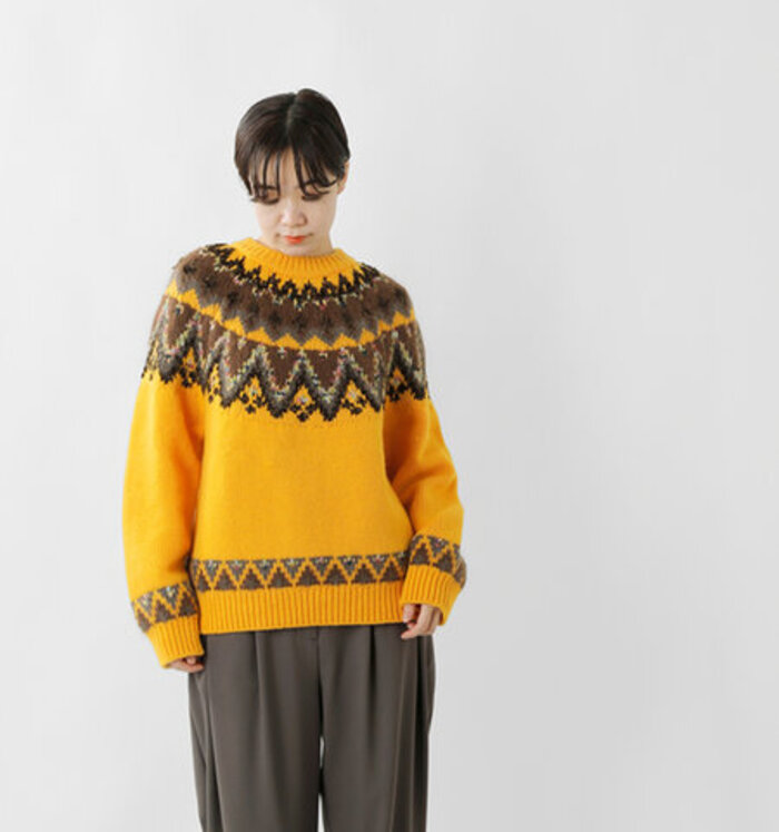 【人気デザイン】ヒューマンメイド ノルディック セーター ニット L 黄色 コーデの主役に！秋冬に着たい【ノルディック柄】ニット[2ページ目