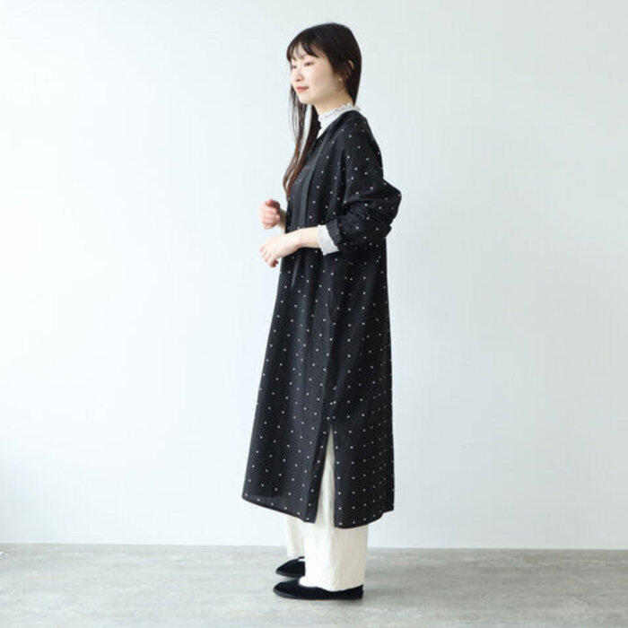 慈雨 ロングシャツワンピース コート 水玉 黒 レディース 慈雨 ロングシャツワンピース コート 水玉 黒