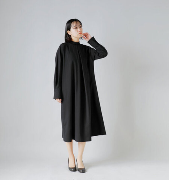 カリテ／入学式／通勤／裏地付きゆったりラップデザインワンピース ブラック 追加》RIB CUT DRESS 2：ワンピース（ワンピース）｜CITYSHOP