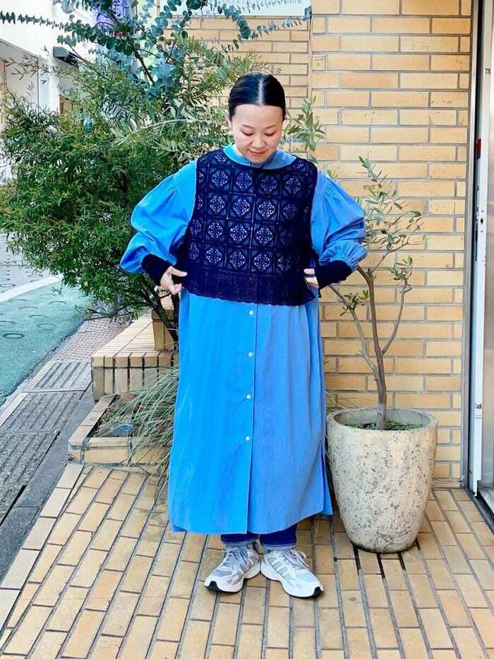wc00002】羽織ってもキマる！コバルトブルーなシャツワンピース