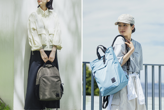 (左)グレートスモーキーガーデン18Lバックパック(Wet Sand)
(右)グレートスモーキーガーデン2ウェイトートS(Vintage Blue)