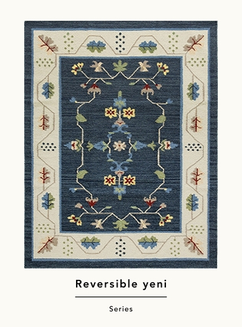 伝統的なキリムじゅうたんを再現した「イエニ」。大胆な柄はインテリアのアクセントになります。ナチュラルやモダン、ミッドセンチュリーなど、さまざまなテイストのお部屋に寄り添ってくれます。
